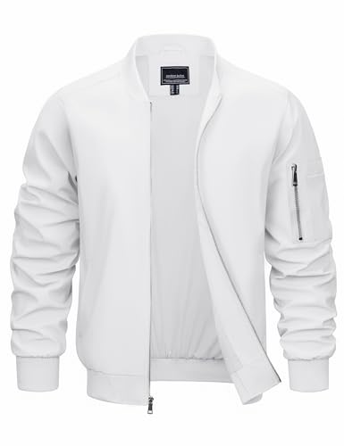 CRYSULLY Mens Lightweight Bomber Jackets Full Zip Up Casual Golf Windbreaker Fashion Stylish Coat with Pocket