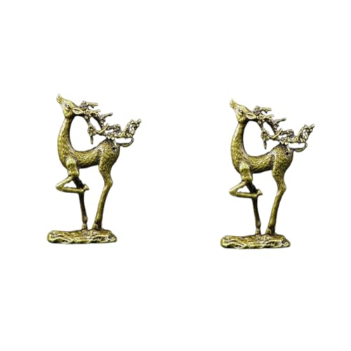 Set dos estatuas mini ciervos de latón vintage miniatura 1