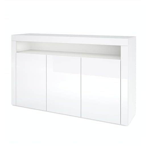 Vladon Sideboard Kommode Valencia, Korpus in Weiß matt/Front in Weiß Hochglanz mit Rahmen in Weiß Hochglanz
