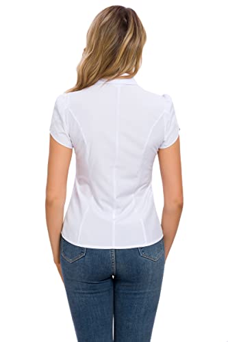 Women's Cotton Collared Business Casual Button Down Blouse Tulip Sleeve Shirt2