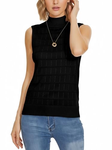 Image of INKOFF Sleeveless Mock Neck Turtleneck Knit Tops Women Dressy Casual Sweater Vest Business Work Tank