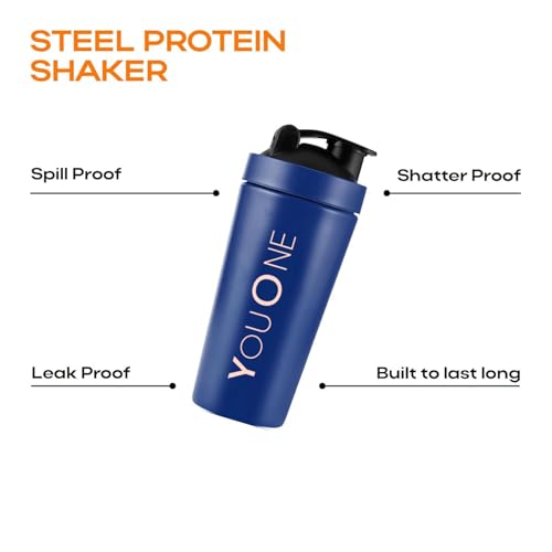Image of YOUONE Stainless Steel Shaker Bottles For Gym - 100% Leakproof Guarantee, Ideal For Protein, Pre Workout, Bcaas & Water Bpa Free Material (Red) (Blue)