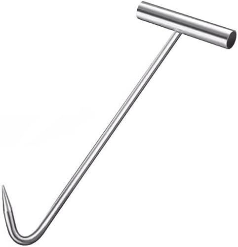 Heavy Duty Manhole Hook Tool - T-Handle Pry Bar for Sewer Drain Covers, Stainless Steel Lid Puller with J Hook, Ideal for Storm Drain and Rolling Door Access