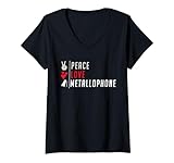 Peace Love Metalófono Metalófono Reproductor de instrumentos Camiseta Cuello V