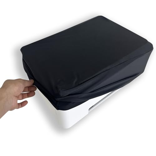 COCOBOW Universal Elastic Waterproof Printer Dust Cover - Minimalist Black Stretch Fabric Protector with Drawstring Closure & Metal Buckle for Most Printers