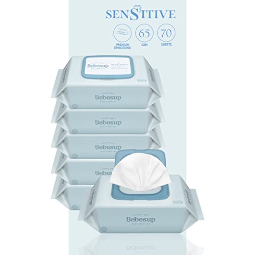 [BEBESUP] Hypoallergenic Premium Embossing Sensitive Baby Wipes (65 GSM) 70Sheet X 6Pack (Total 420) with Flip Top_Non Allergenic_Free Alcohol Fragrance Paraben_Natural Formulated_Gift Set