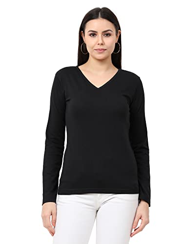 Image of Wafaa Women's Cotton Plain V Neck Full Sleeve T-Shirt