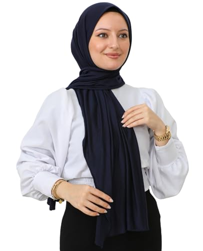 Prien Hijab Kopftuch Für Damen, Frauen Schal Kleider, Modern Kopftücher Weicher Jersey, Muslim Kleid Türkisch Premium Gebetskopftuch, Umrah Geschenk, Hijab Set (Marineblau)
