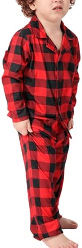 BZSFW Matching Family Christmas Pajamas Set, Classic Buffalo Plaid Holiday PJs Button Down Sleepwear for Adults Kids 5 31fEMdW0MUL. AC