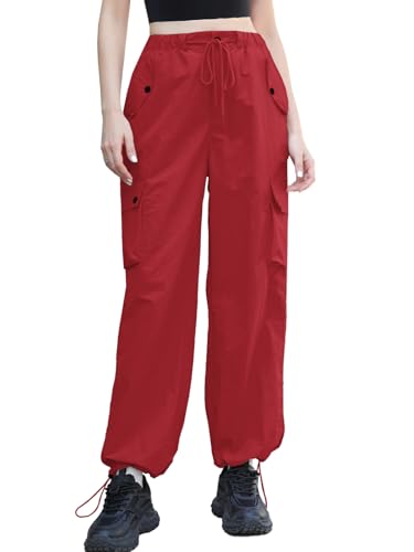 Image of Cromoncent Cargo Pants Girls & Women Parachute Pants Y2K Baggy Rave Clothes Waterproof with Pockets, 6 Years - 3XL