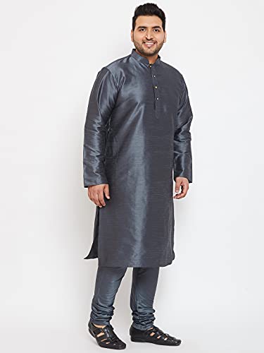 Image of VASTRAMAY Plus Size Men's Silk Blend Kurta Set-New Steel Grey