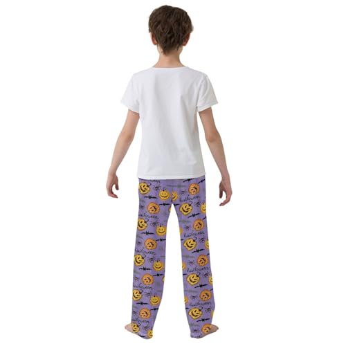 Halloween Pumpkin Spider Bat Boys Long Pants Soft Trousers Elastic Waist Kids Lounge Bottoms with Pockets S-XL3