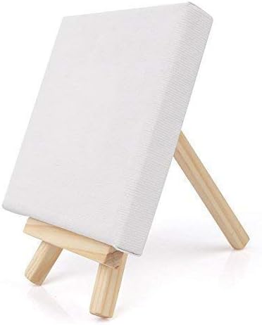 Baimeixun 10 Pack Mini Canvas and Mini Wood Easel Set for Painting Drawing School Student Artist Supplies (4inch × 4inch)