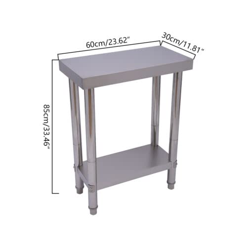 Mesa de trabajo de 2 niveles, mesa de cocina, mesa de acero inoxidable, mesa de preparación para preparar y trabajar, mesa de trabajo comercial resistente con estante inferior para restaurante, casa o