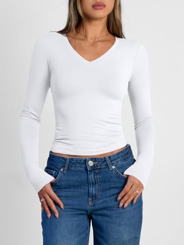 Image of Trendy Queen Womens Long Sleeve Shirts 2026 Fall Fashion Basics Crop Tops