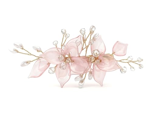 YAFIYGI Wedding Hair Barrettes for Women Vintage Pink Flower Hair Clips Light Decorative Pins and Clip Accessories for Bride Bridesmaid Girls Elegant Crystal with Pearls and Rhinestones