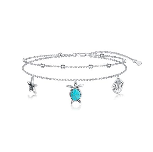 Tobillera de tortuga marina de plata 925 y turquesa para mujer 1