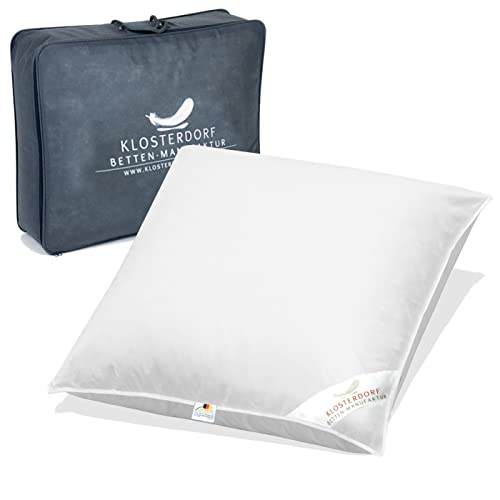 UTTU Orthopädisches Schlafkissen, Höheneinstellbares Memory Foam Nackenstützkissen Seitenschläferkissen, Ergonomisches Kopfkissen Antischnarchkissen mit Bambus Bezug 6 Klosterdorf Bettenmanufaktur Premium Dreikammer Kopfkissen ''funktionell'' | 80x80 cm | 1000 Gramm | Handarbeit aus Deutschland | Daunenkopfkissen Daunenkissen Dreikammer Kammerkissen