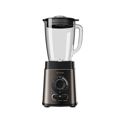 AIWA SABERU 1800 ATB-1800 – Batidora de vaso 1800W, jarra de vidrio 1,8L, 6 cuchillas Satoku, 3 programas (Hielo, Pulso, Autolimpieza), control variable, autolimpieza automática. Color: Acero Inox