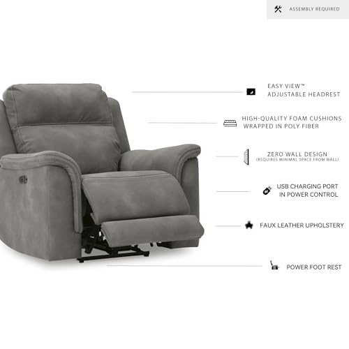 Signature Design by Ashley Contemporary Next-Gen DuraPella Power Recliner with Adjustable Headrest, One-Touch Control, Water Repellent Faux Leather, Gray - Image 5