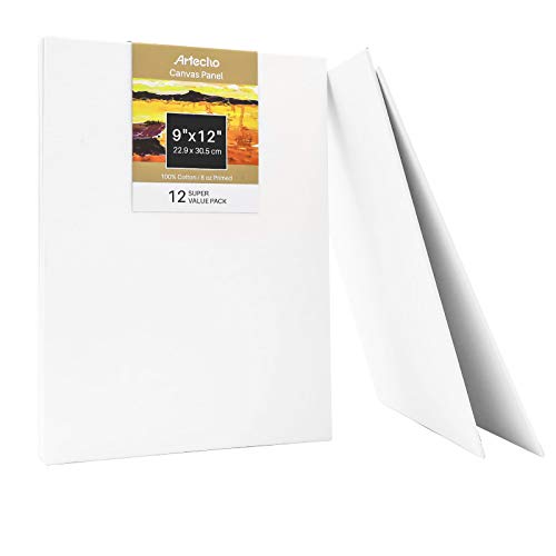 Artecho 23 x 30 CM Panneau de Toile, Blanc Vierge 12 pack, Toile de Peinture d'Art, 100% Coton, Pour la Peinture, Acrylique Coulée, Peinture à l'Huile et les Médias de l'Artistet Cover