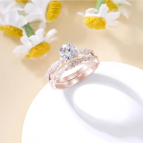 1.4 Carat (ctw) Round-Cut Moissanite Twisted Bridal Sets Wedding Engagement Ring Set for Women White Gold Wedding Band Engagement Rings Customizable Sterling Silver/10k gold/14k gold/18k gold2