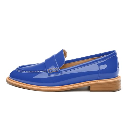Image of JUSTDANNI Loafers for Women Slip On Shoes with Round Toe 1.2-Inch Low Chunky Block Heel Patent Comfortable Casual Dress Pump Shoes for Wedding Party Work Shopping Dating