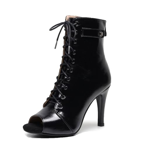 Viaoragiosa Botas de Baile de salón,Botines Salsa,Botas de Baile Latino,Botas Tacón Salsa y Bachata,Botas De Baile De Salon,Botas de Baile con Cordones,Zapatos de Tango con Punta Abierta,Elegante
