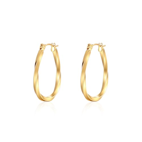 Gold Oval Hoop Earrings for Women, Chunky Twisted Earrings Trendy Earring