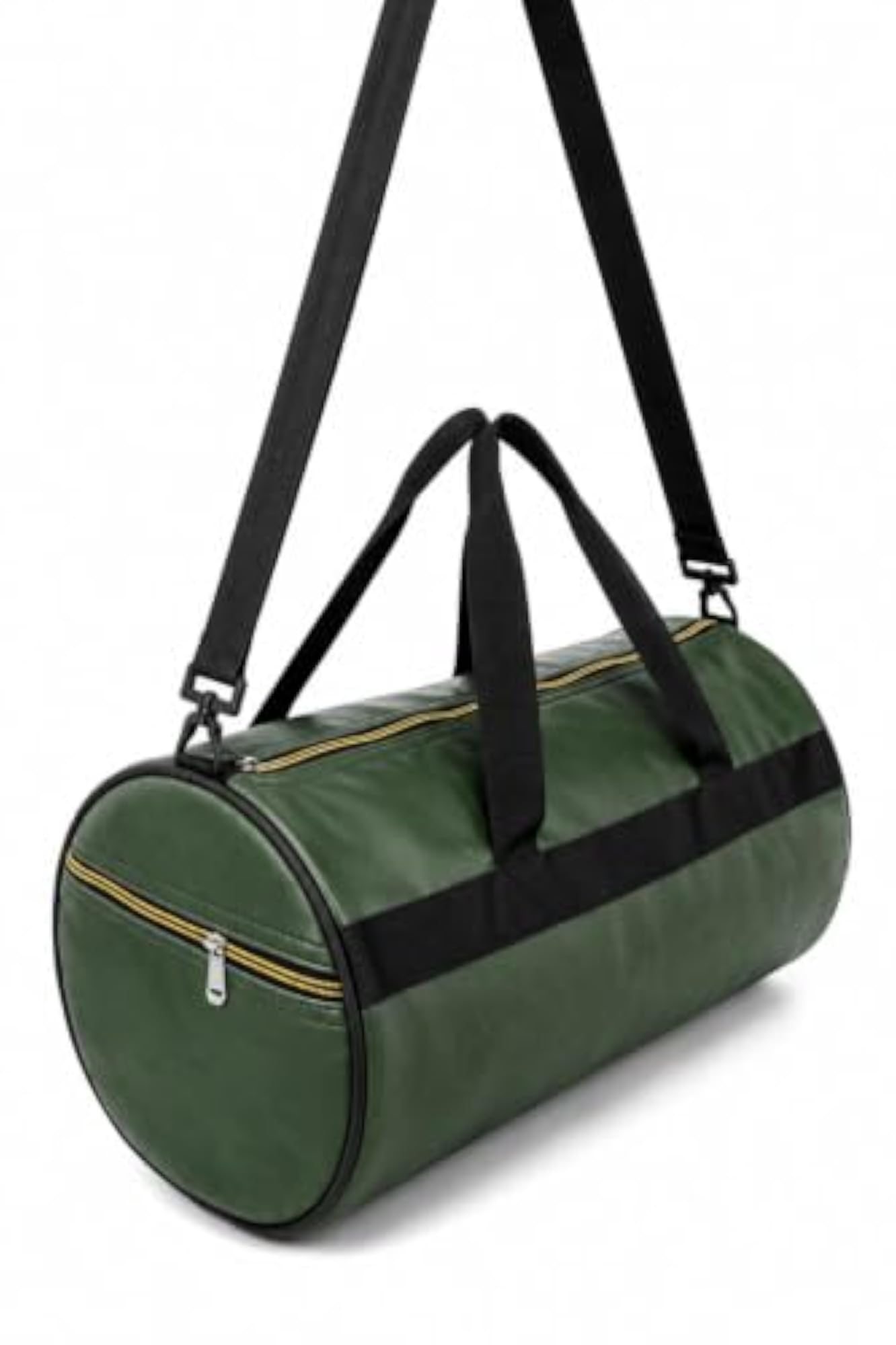 Green Faux Leather Duffle Bag, Shoulder Strap