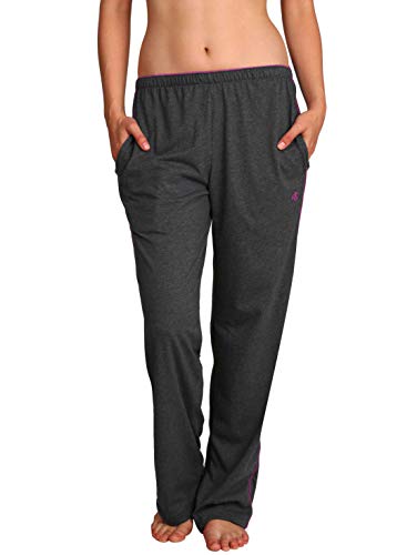 Image of Jockey 1305 Women's Super Combed Cotton Rich Relaxed Fit Mid Rise Trackpants with Contrast Side Piping and Pockets