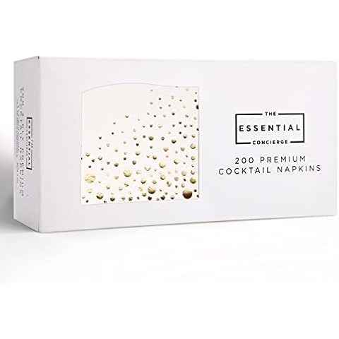 Stylish Gold Cocktail Napkins, Disposable 5x5 Inch Gold Paper Napkins, 200 Gold Party Napkins, 3 Ply White and Gold Napkins, Disposable Wedding Cocktail Napkins, Bridal Shower Napkins, Dessert Napkins Cover