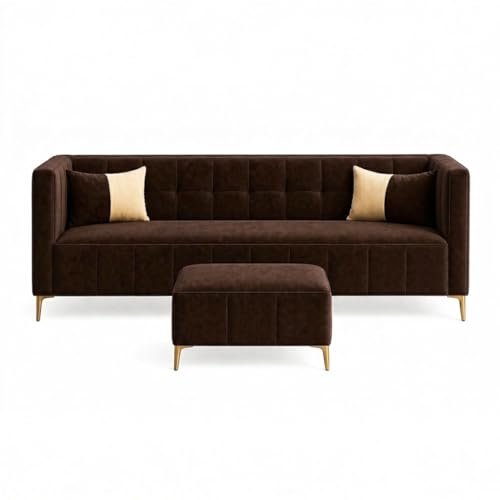 Image of SOCOZI Stylluxe 4 Seater L Shape Sofa Set with Movable Ottoman | Flexible Left or Right Layout | Soft Velvet Suede Fabric | Modern Design | Plush Comfort Cushions for Living Room (Dark Brown)