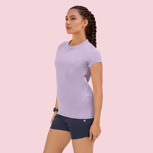 Image of Enamor Short Sleeve Scoop Neck Regular Length Slim Active T-Shirt for Women - Slim Fit, Quick Dry, Antimicrobial - E089