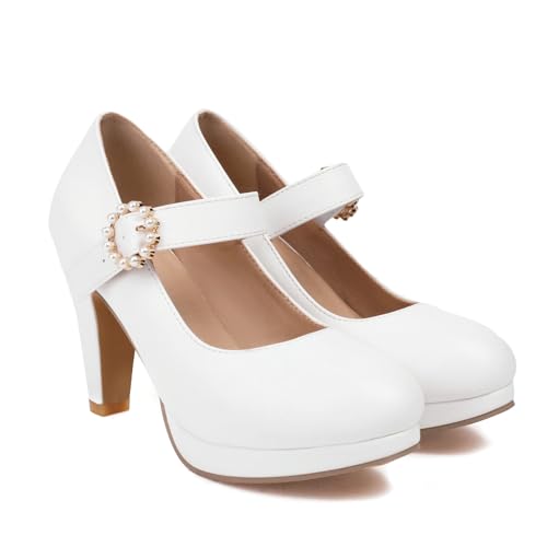 Image of ForeMode Fashion Women T-Strap High Heels Bow Platform Round Toe Pumps Leather Summer Sweet Shoes