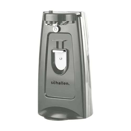Schallen Electic Can Opener Automatic Can Opening Machine with Built-in Bottle Opener and Knife Sharpener 3 in 1 with Hidden Power Cord Storage | Black, Stainless Steel (Grey, One Size)