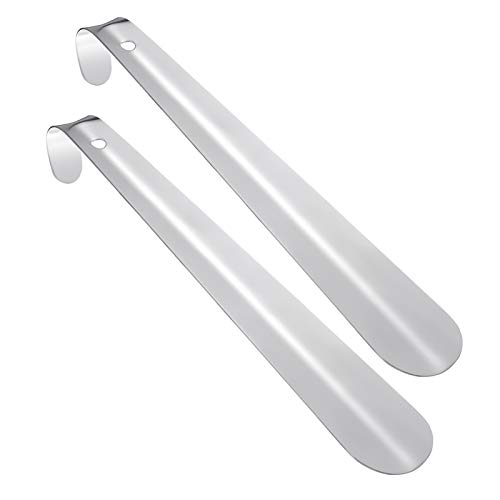 metagio 2 Stück Edelstahl Schuhanzieher, 30cm, Metall Schuhlöffel Langer Schuhanzieher Edelstahl Shoehorn mit stabilem Ausführung und hängendem Loch für alle Menschen Cover