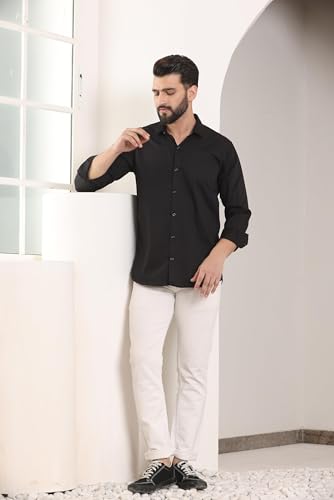 Image of FILO HEVIS Men's Solid Regular Fit Cotton Casual Shirt with Spread Collar & Full Sleeves.