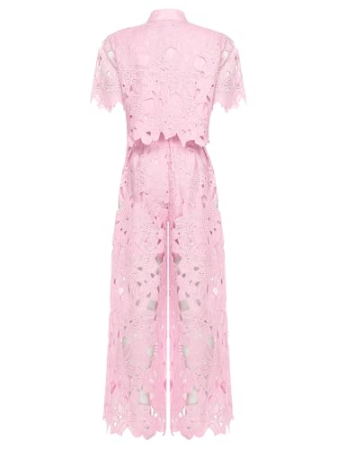 YiZYiF Women's Sweatsuits & Tracksuits Lace 2 Piece Pants Outfit Casual Shirt Blouse Top Long Wide Leg Palazzo Pants Set4