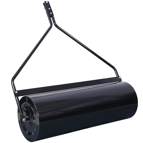 Tow Behind Lawn Roller, Large 26Gal 220 lb Load Capacity, 40" Width, Crafted with a Sturdy Poly Roller Drum, with Easy-Turn Plug,ATV Tow-Behind, for Tractor or ATV, Garden, Farm, Park - Black
