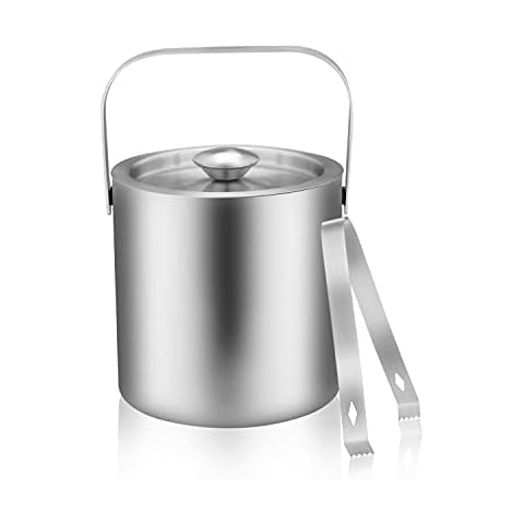 LUCKYGOOBO Mini Ice Bucket Portable Double Wall Ice Bucket with Tong,Stainless Steel Hotel Bucket/Champagne Bucket/Beverage Bucket,Size 1.3 Liters 5.5 x 5.5 in,Serveware for Party,Event,and Camping. Cover