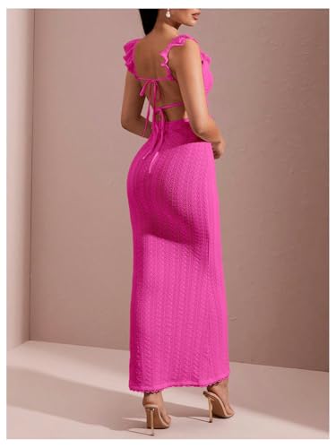 Image of SOLY HUX Women's Maxi Dress Crochet Ruffle Sleeveless Backless Bodycon Long Dresses