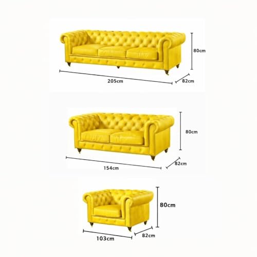 Image of A to Z Furniture Classic Sofa Set Luxury Chesterfield Leatherette Sofa in for Home Living Room & Office (3+2+1=6 Seater Sofa Yellow)