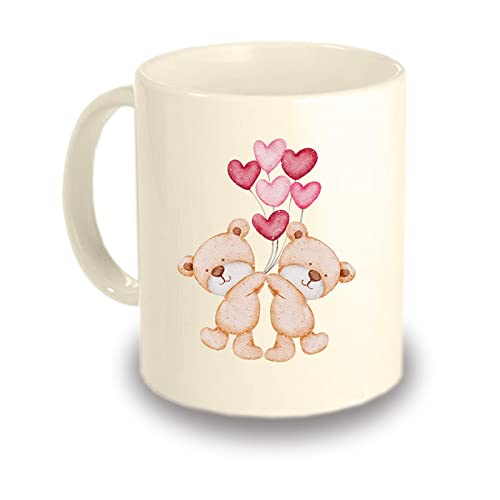 Gifty Basket Valentine Day Cute Animal 2 Theme Printed Coffee Mug (330ml) Valentines Day Week Gift for Husband Wife Boyfriend Girlfriend