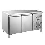 GastroHero Kühltisch ECO 2/0 GN 1/1 Edelstahl Umluftkühlung -2 °C bis +8 °C 230 V LED-Thermostat 228 L 2 Türen inkl. Einlegeböden Profi Gastro Kühltisch