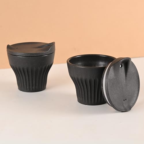 Image of Eha Earth Friendly Rafter Coffee Mug with Lid | Tea Cup Set | 175 ml | Made with Rice Husk | Microwave Safe Mugs for Gifting | 2 Unit | Charcoal