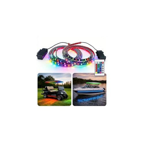 Battery Powered Golf Cart Canopy Lights, 2 Pack 4Ft Ip68 Fully Waterproof Golf Cart Roof Light Strip With Remote, Golf Carts Underglow Rgb Led Strip Lights For Ezgo Yamaha Marine Boat Kayak Sup Utv
