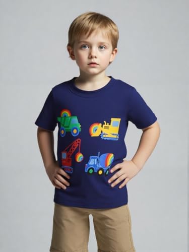 Winzik Boys Shirt Toddler Shirts Kids Boys’ Short Sleeve 3-Pack Crewneck Excavator T-Shirt Summer Clothes 18M-8Y(2-3T, Fire Truck Crane Excavator) — view 2