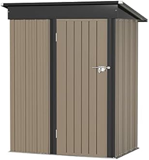 Greesum Metal Outdoor Storage Shed 5FT x 3FT, Steel Utility Tool Shed Storage House with Door & Lock, Metal Sheds Outdoor Storage for Backyard Garden Patio Lawn (5' x 3'), Brown