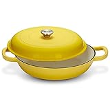 Klee 3.8 Quart Yellow Casserole Dish with Lid - Enameled Porcelain Coated Cast Iron Cookware Used as...